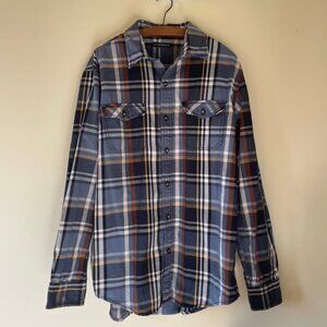 Blue plaid button up long sleeve shirt mens shirt size medium 100% cotton